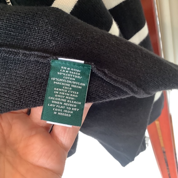 Ralph Lauren Women's Asymmetrical Zip Cardigan Black White Striped Size 1X - Picture 7 of 7